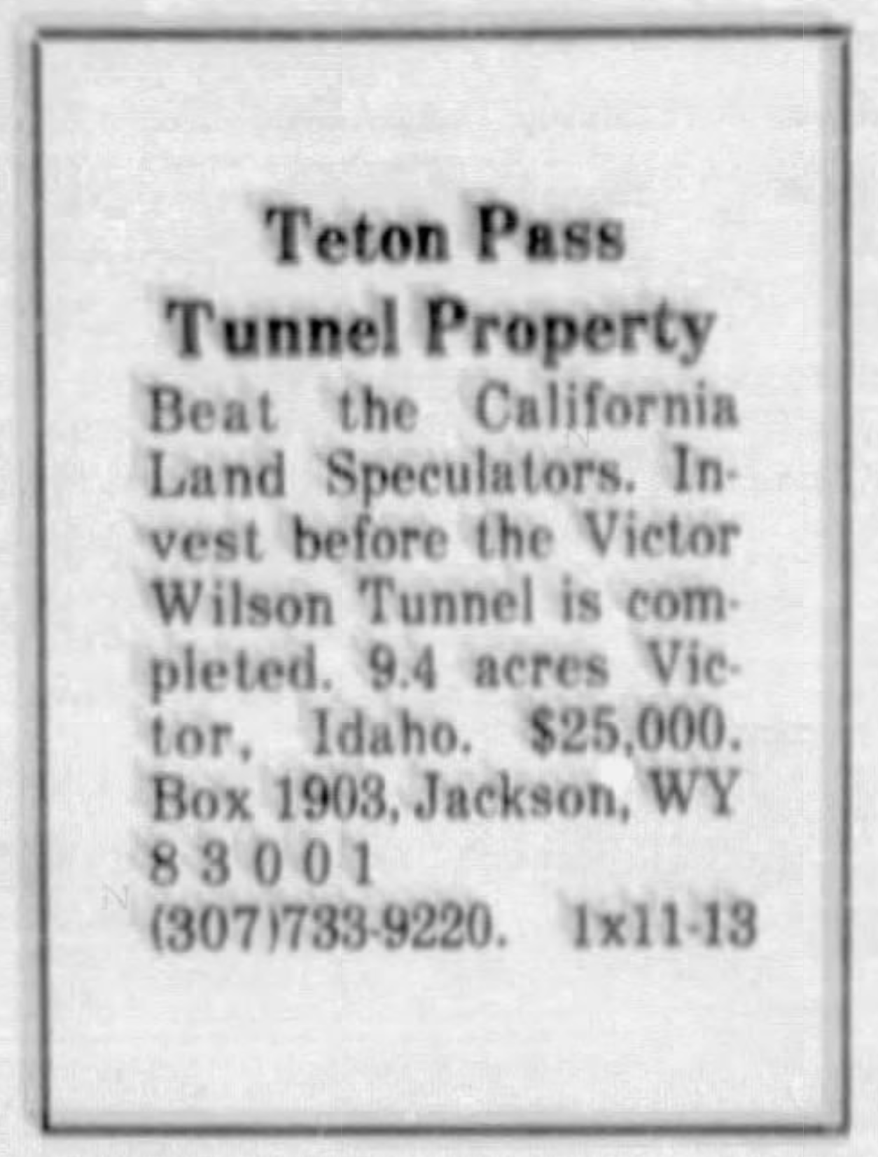 Teton Valley land ad